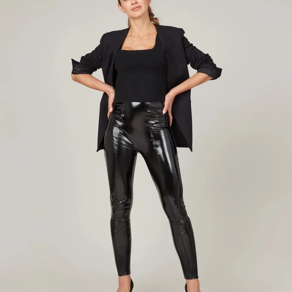 SPANX FAUX PATENT LEATHER LEGGINGS SIZE XL SEXY SLIMMING TRENDY CHIC MODERN